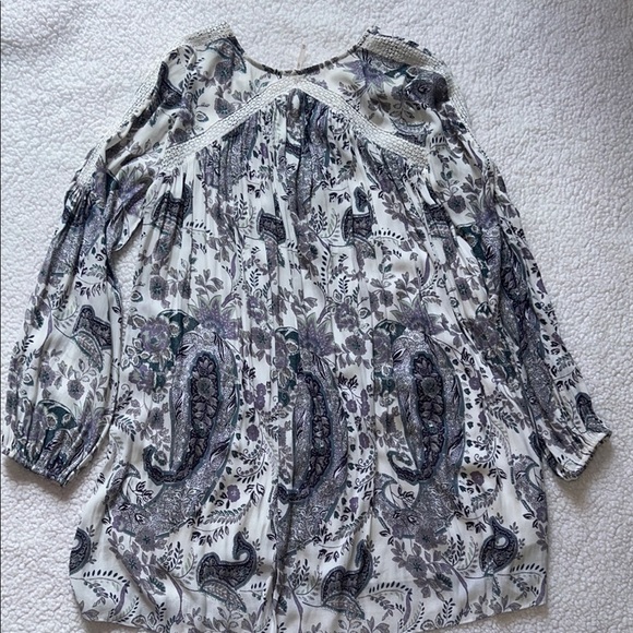 Free People White Graphic Tie Front Blouse - Picture 9 of 12